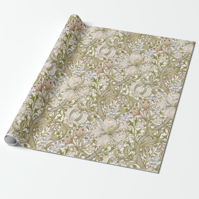 William Morris Golden Lily Trädgårdsblomma Klassis Presentpapper (Utrullad)