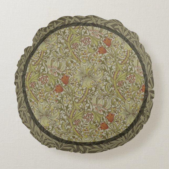 William Morris Golden Lily Willow Bough-mönster Rund Kudde (Framsidan)