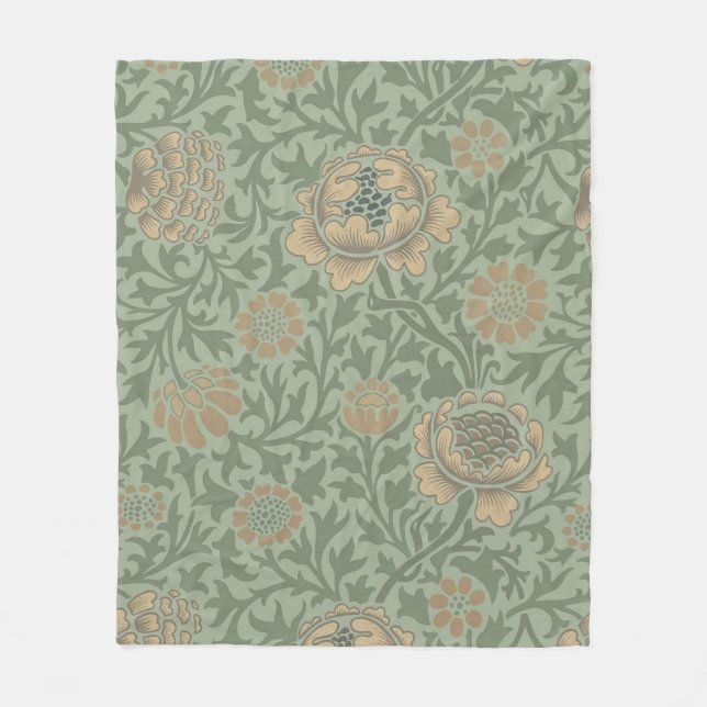 William Morris Grafton Blommönster Sälggrönt  Fleecefilt (Framsidan)