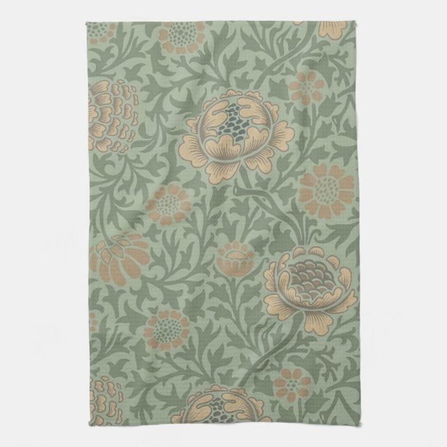 William Morris Grafton Blommönster Sälggrönt  Kökshandduk (Vertikal)