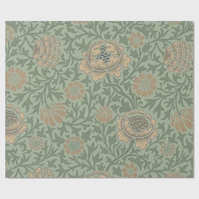 William Morris Grafton Blommönster Sälggrönt  Presentpapper (Platt)