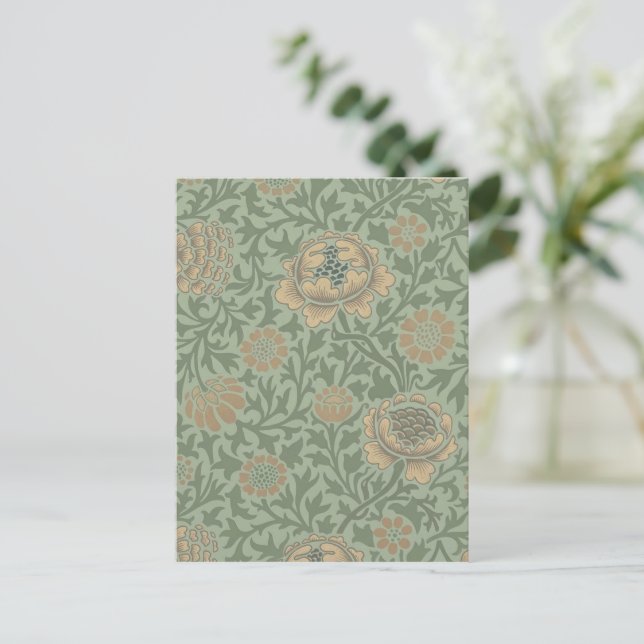 William Morris Grafton Blommönster Sälggrönt  Vykort (Stående Fram)