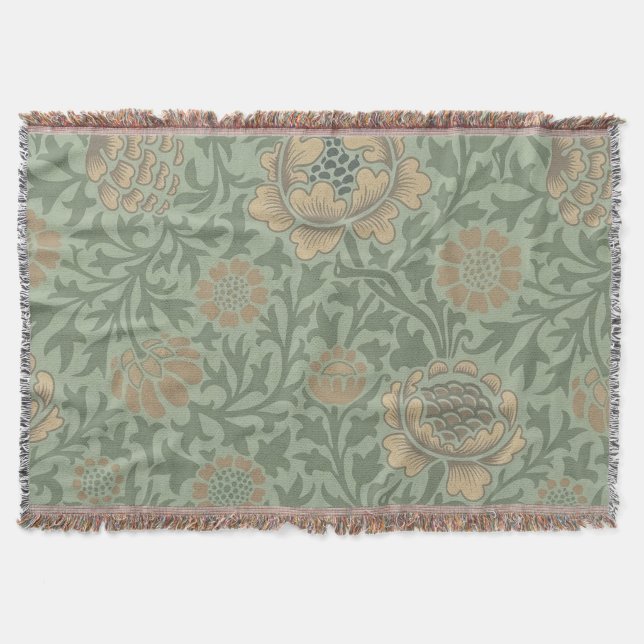 William Morris Grafton Blommönster Salvia Grön  Filt (Framsidan)