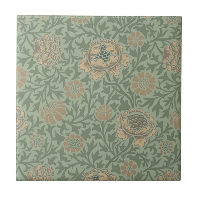 William Morris Grafton Blommönster Salvia Grön  Kakelplatta (Framsidan)