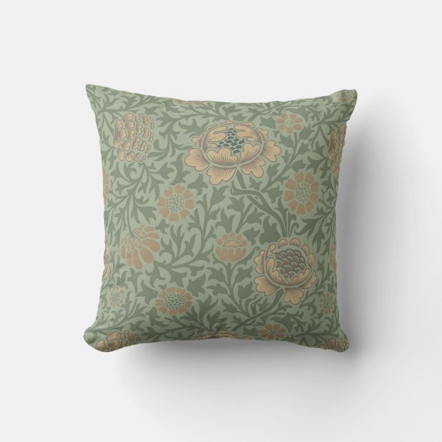 William Morris Grafton Blommönster Salvia Grön Kudde (Framsida)