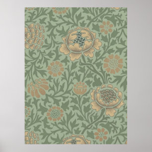 William Morris Grafton Blommönster Salvia Grön Poster
