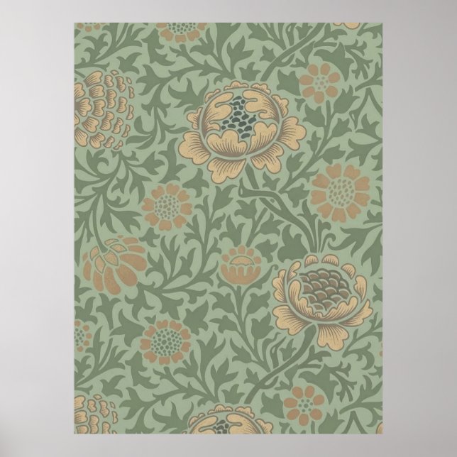 William Morris Grafton Blommönster Salvia Grön  Poster (Framsidan)