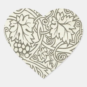 William Morris grågrön druvranka mönster Hjärtformat Klistermärke