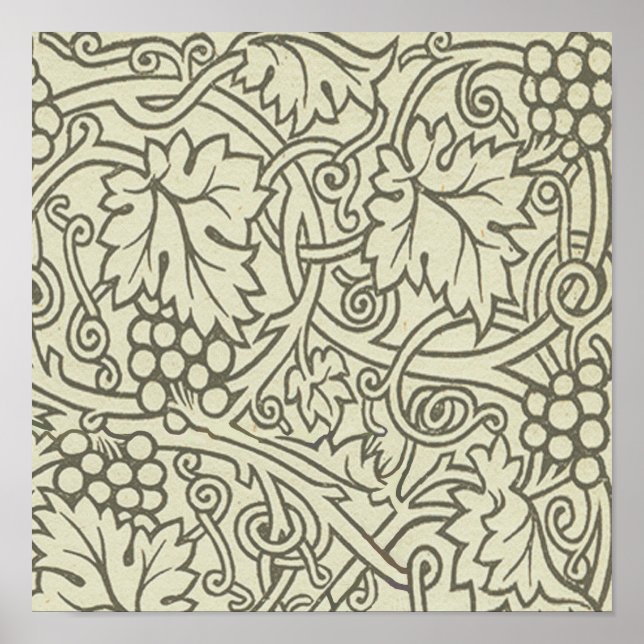 William Morris grågrön druvranka mönster Poster (Framsidan)