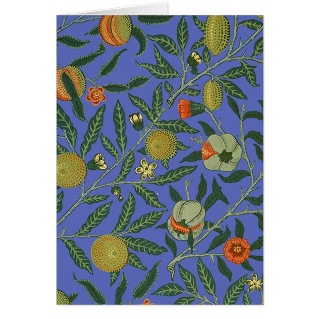 William Morris Granatäpple Blå Färgrik Tapet Hälsningskort (Framsidan)