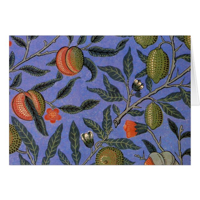 William Morris Granatäpple Blå Färgrik Tapet Hälsningskort (Framsidan Horizontal)