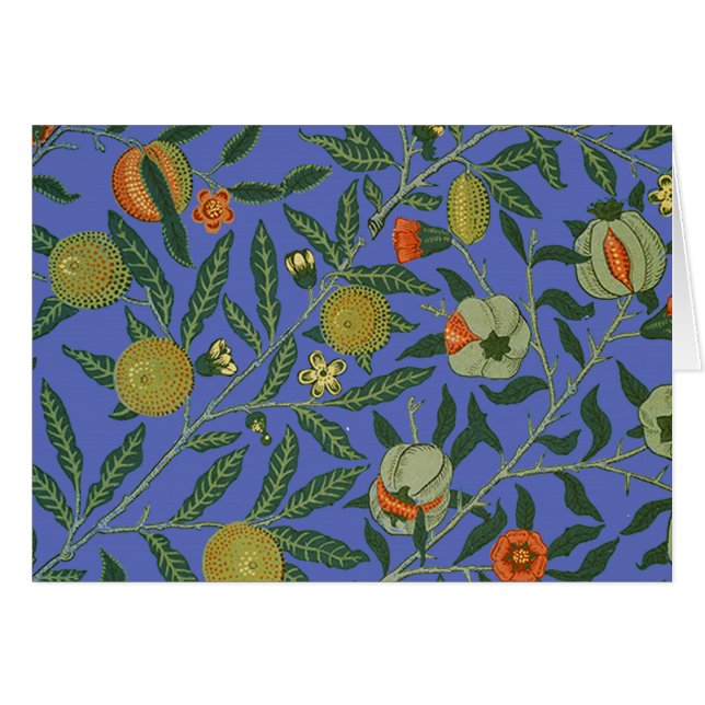 William Morris Granatäpple Blå Färgrik Tapet Hälsningskort (Framsidan Horizontal)