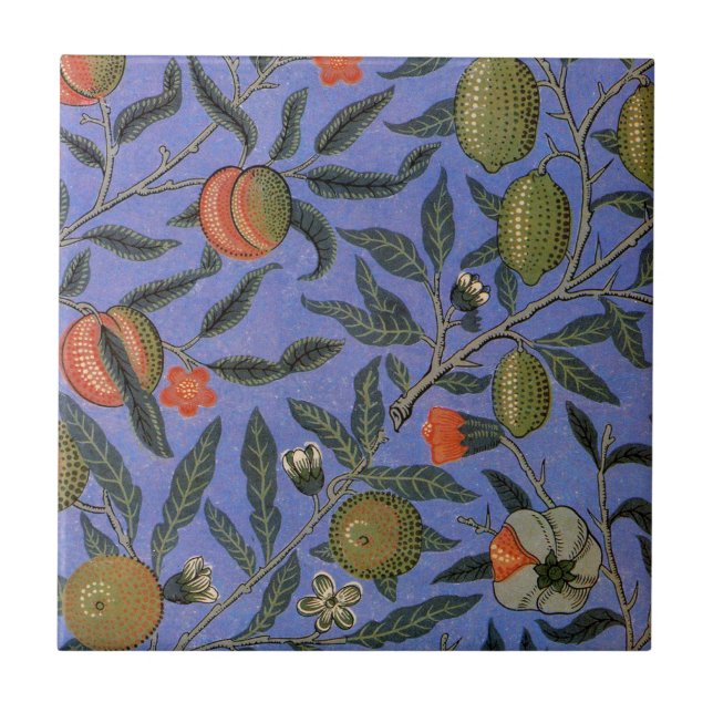 William Morris Granatäpple Blå Färgrik Tapet Kakelplatta (Framsidan)