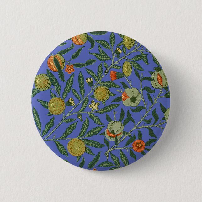 William Morris Granatäpple Blå Färgrik Tapet Knapp (Framsida)