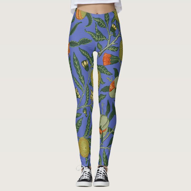 William Morris Granatäpple Blå Färgrik Tapet Leggings (Framsida)