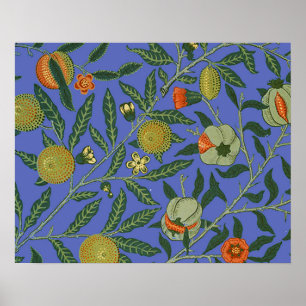 William Morris Granatäpple Blå Färgrik Tapet Poster
