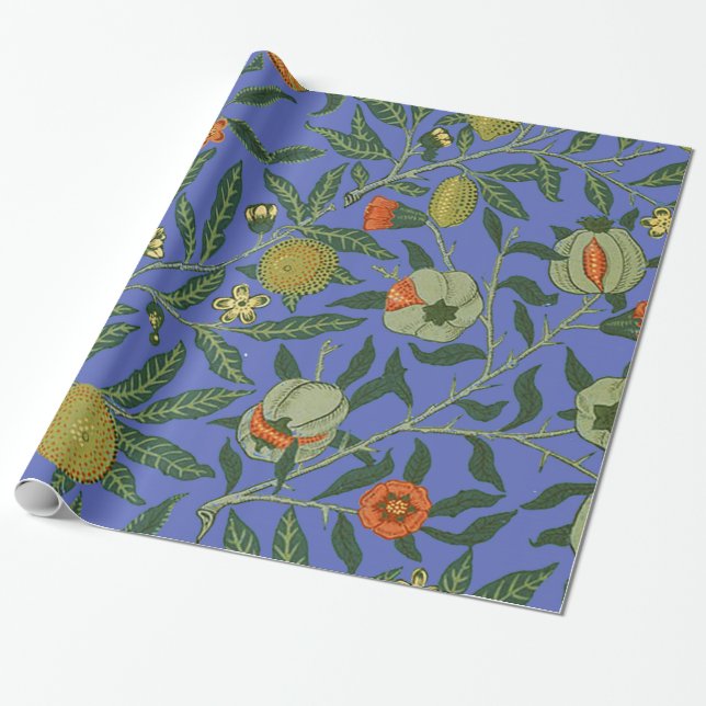 William Morris Granatäpple Blå Färgrik Tapet Presentpapper (Utrullad)