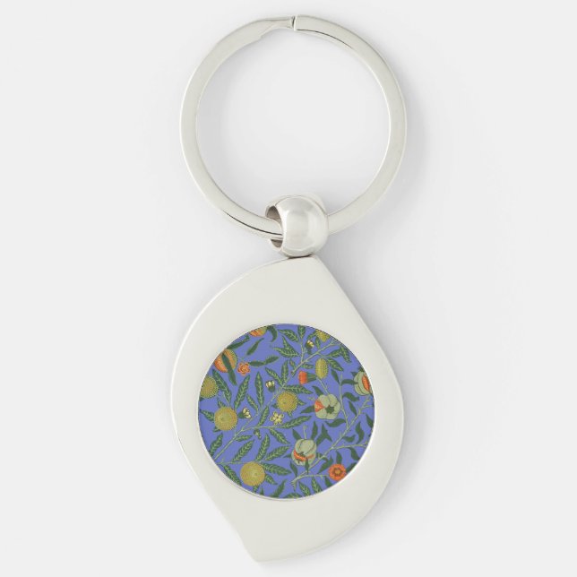 William Morris Granatäpple Blå Färgrik Tapet Swirl Silverfärgad Nyckelring (Framsidan)