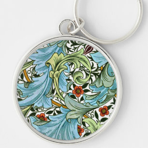 William Morris - Granville, mönster, Rund Silverfärgad Nyckelring