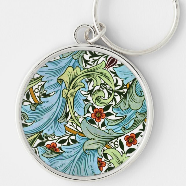 William Morris - Granville, mönster, Rund Silverfärgad Nyckelring (Framsidan)