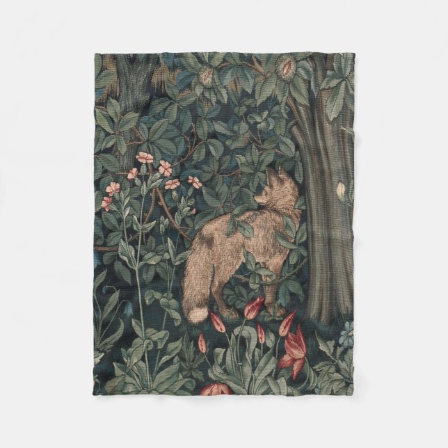 William Morris Greenery Fox Wildlife Art Fleecefilt (Framsidan)