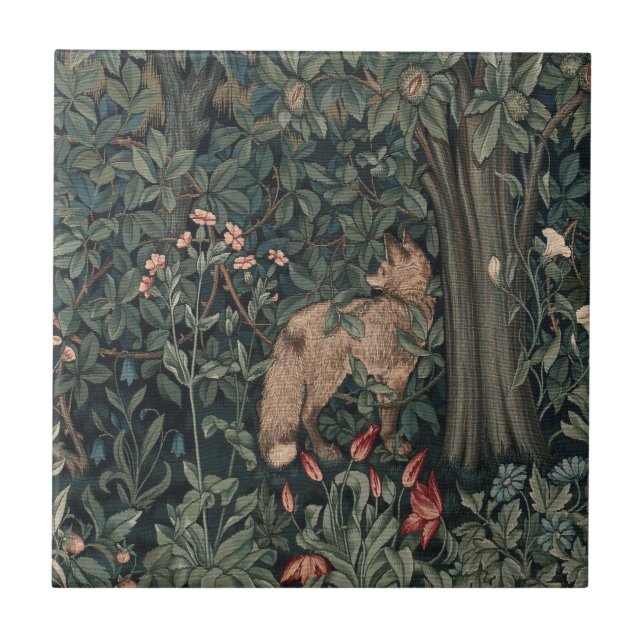 William Morris Greenery Fox Wildlife Art Kakelplatta (Framsidan)