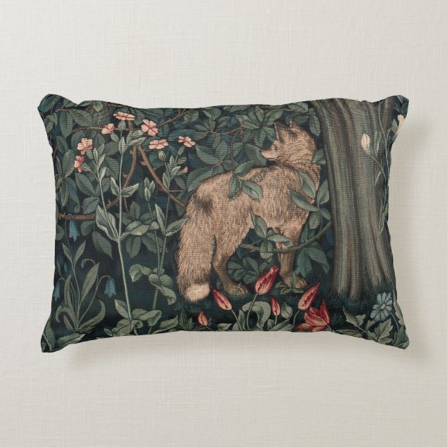 William Morris Greenery Fox Wildlife Art Prydnadskudde (Framsidan)