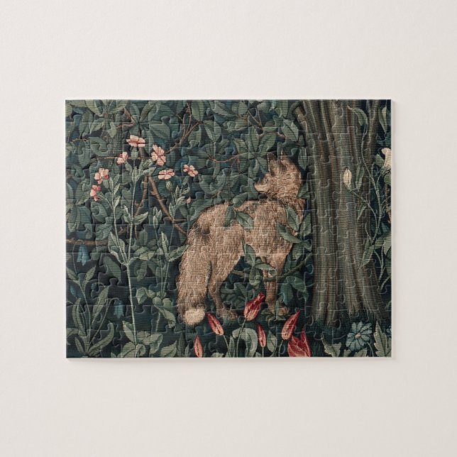 William Morris Greenery Fox Wildlife Art Pussel (Horisontell)