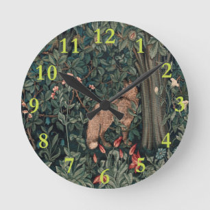 William Morris Greenery Fox Wildlife Art Rund Klocka