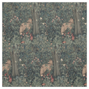 William Morris Greenery Fox Wildlife Art Tyg