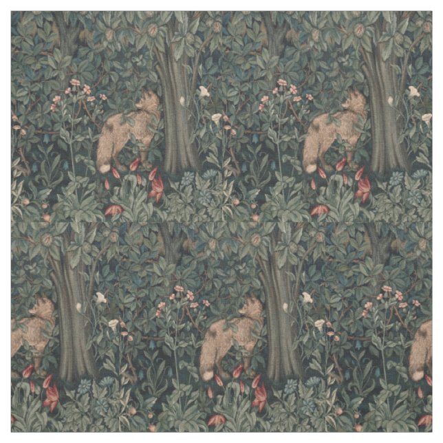 William Morris Greenery Fox Wildlife Art Tyg (Provkarta)