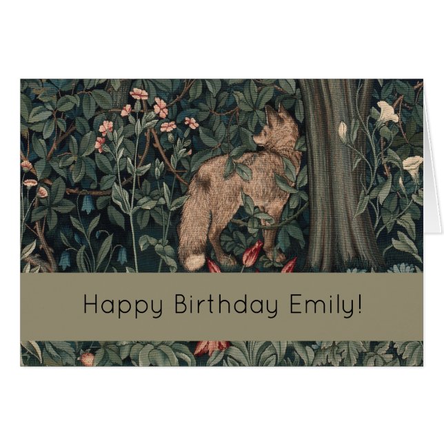 William Morris Greenery Fox Wildlife Hälsningskort (Framsidan Horizontal)