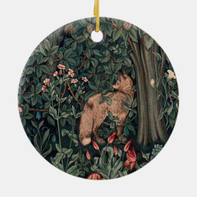 William Morris Greenery Fox Wildlife Julgransprydnad Keramik (Baksidan)