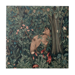 William Morris Greenery Fox Wildlife Kakelplatta
