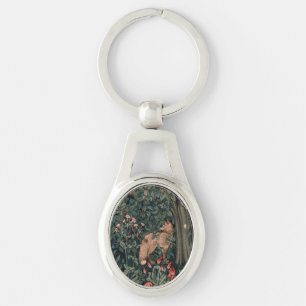 William Morris Greenery Fox Wildlife Ovalt Silverfärgad Nyckelring