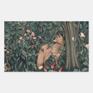 William Morris Greenery Fox Wildlife Rektangulärt Klistermärke