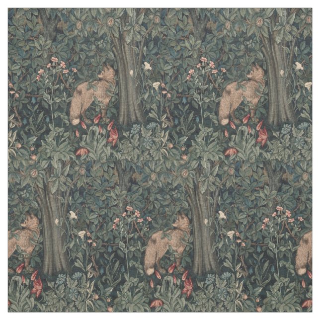 William Morris Greenery Fox Wildlife Tyg (Provkarta)