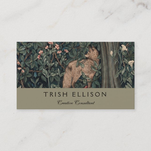 William Morris Greenery Fox Wildlife Visitkort (Framsida)