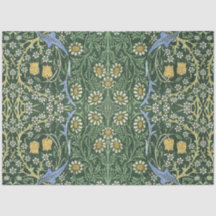 William Morris Grön Blommig Vintage Vita Prästkrag