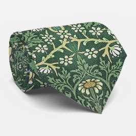 William Morris Grön Blommig Vintage Vita Prästkrag Slips