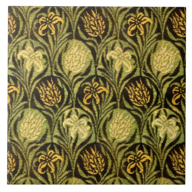 William Morris Grön Tulpan Lilja Tapet Kakelplatta (Framsidan)