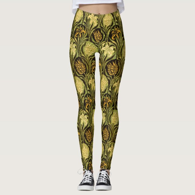 William Morris Grön Tulpan Lilja Tapet Leggings (Framsida)