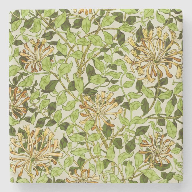 William Morris Grön Vintergrön Blommig Tapet Stenunderlägg (Framsidan)