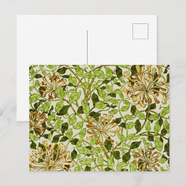William Morris Grön Vintergrön Blommig Tapet Vykort (Fram/baksida)