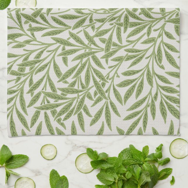 William Morris grönt blomster botaniskt mönster Kökshandduk (Vikta)