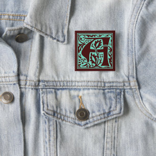 William Morris Grönt Mörk Red Monogram Arts Crafts Knapp