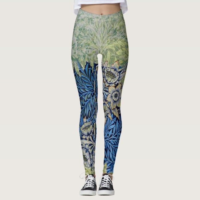 William Morris GRÖNT OCH BLUE BLOMMIGT Leggings (Framsida)