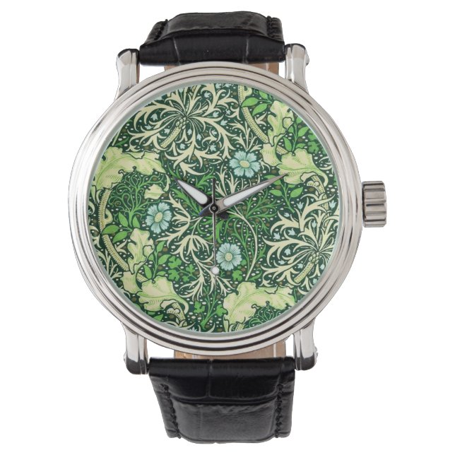 William Morris - Grönt Sjögräs Mönster Armbandsur (Framsida)