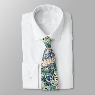 William Morris Grönt Teal Cream Blommönster Slips
