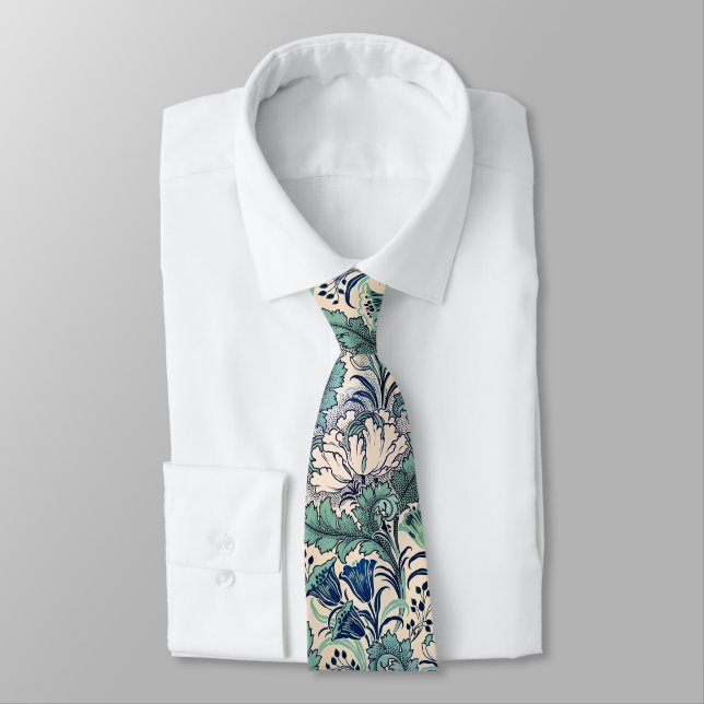 William Morris Grönt Teal Cream Blommönster Slips (Bunden)